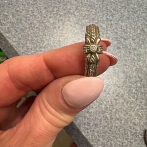 Judith Ripka Silver Floral Band Ring with Clear Stone